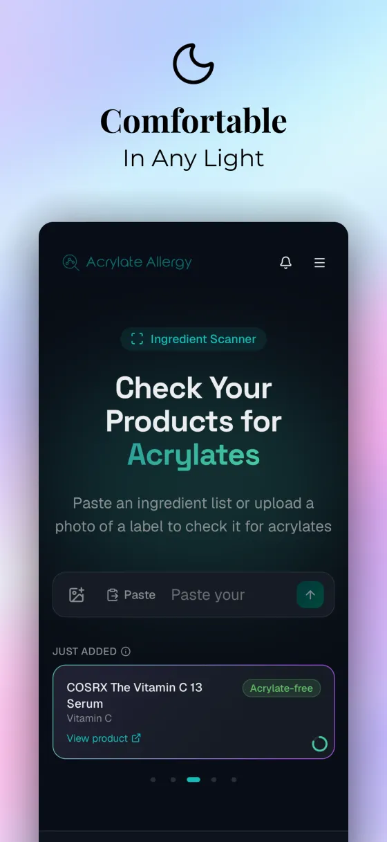 Comfortable in any light: the scanner home screen in dark mode.